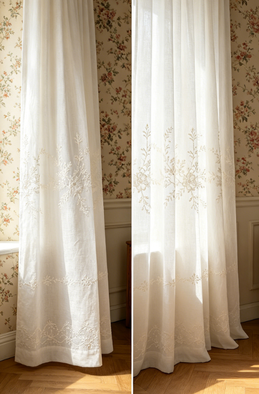 Floral Embroidered Linen Curtains - Image 2
