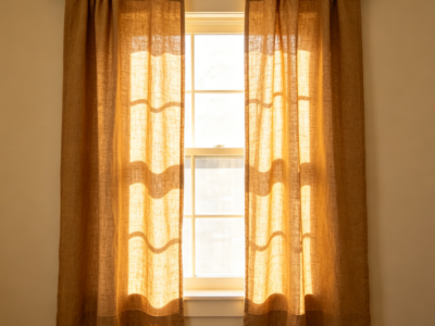 Caramel Brown Solid Color Linen Short Curtains