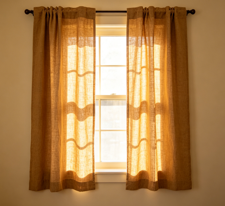 Caramel Brown Solid Color Linen Short Curtains