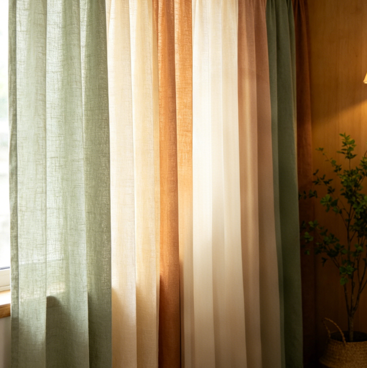 Morandi Two-Tone Linen Floor-Length Sheer Curtains