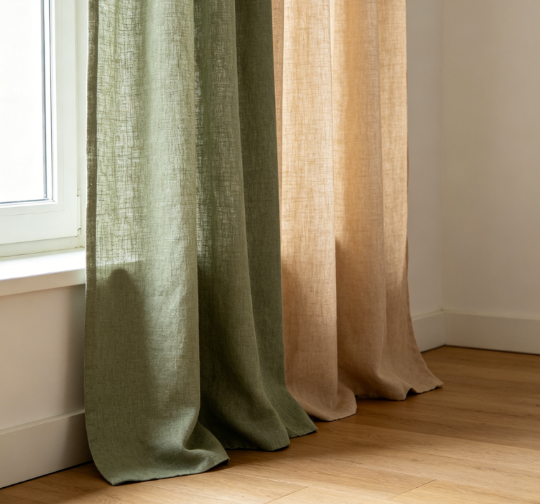 Morandi Two-Tone Linen Floor-Length Sheer Curtains - Image 2