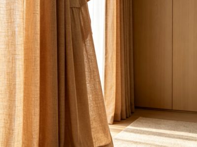 Milk Tea/Brown Solid Color Linen Blackout Sheer Curtains