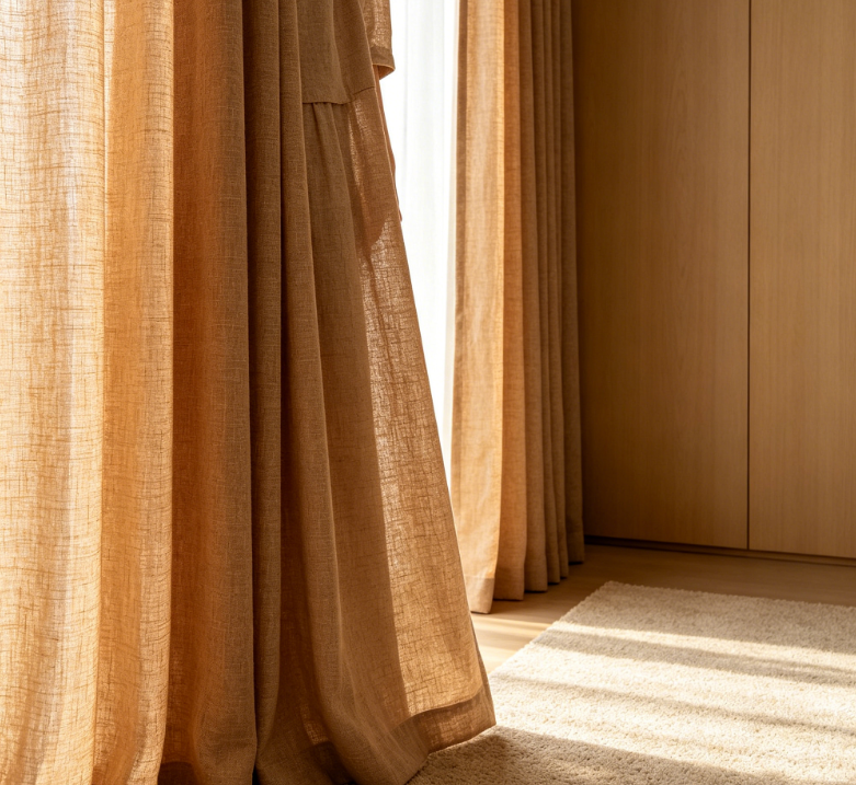 Milk Tea/Brown Solid Color Linen Blackout Sheer Curtains