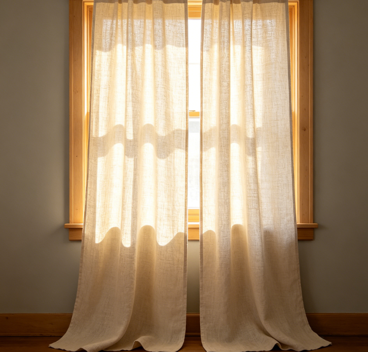 Full-Length Pure White Linen Sheer Curtains - Image 2
