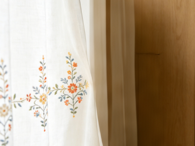 Country-Style Colorful Floral Embroidered Linen Curtains
