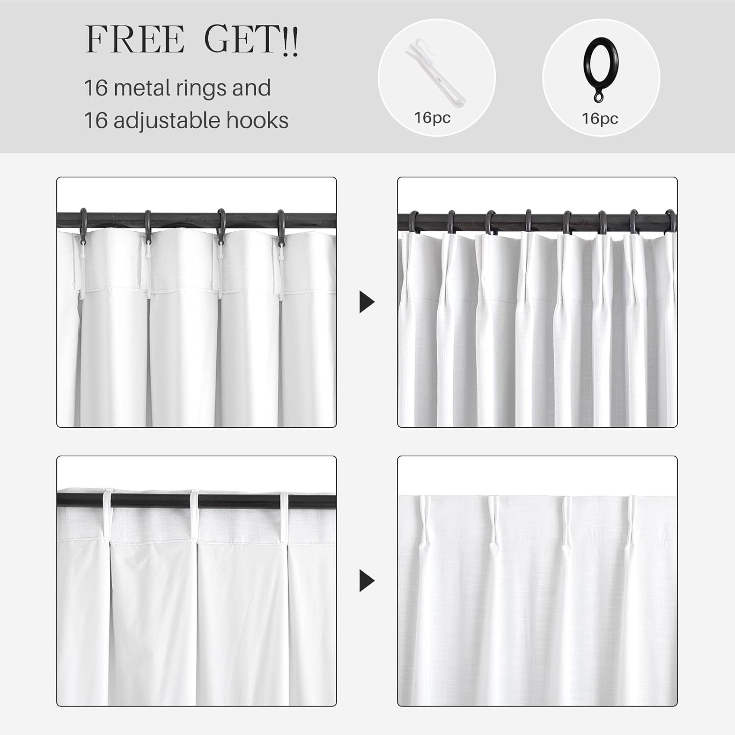 White Blackout Pleated Linen Curtains with Memory Fold Hooks | Heat Insulation and Light Blocking - Image 2