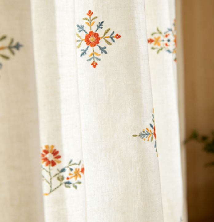Country-Style Colorful Floral Embroidered Linen Curtains - Image 2