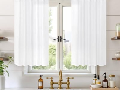 White Linen Kitchen Curtains | Rod Bag & Strap Dual-Use | Semi-Sheer for Short Windows