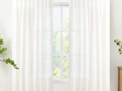 Ivory White Linen Tulle Curtains | Rod Bag & Straps | Natural Texture, Light Transmitting