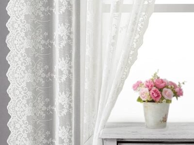 Ivory Lace Embroidered Curtains | Rod-Style Fan-Shaped Lace | Vintage Vines and Floral Patterns