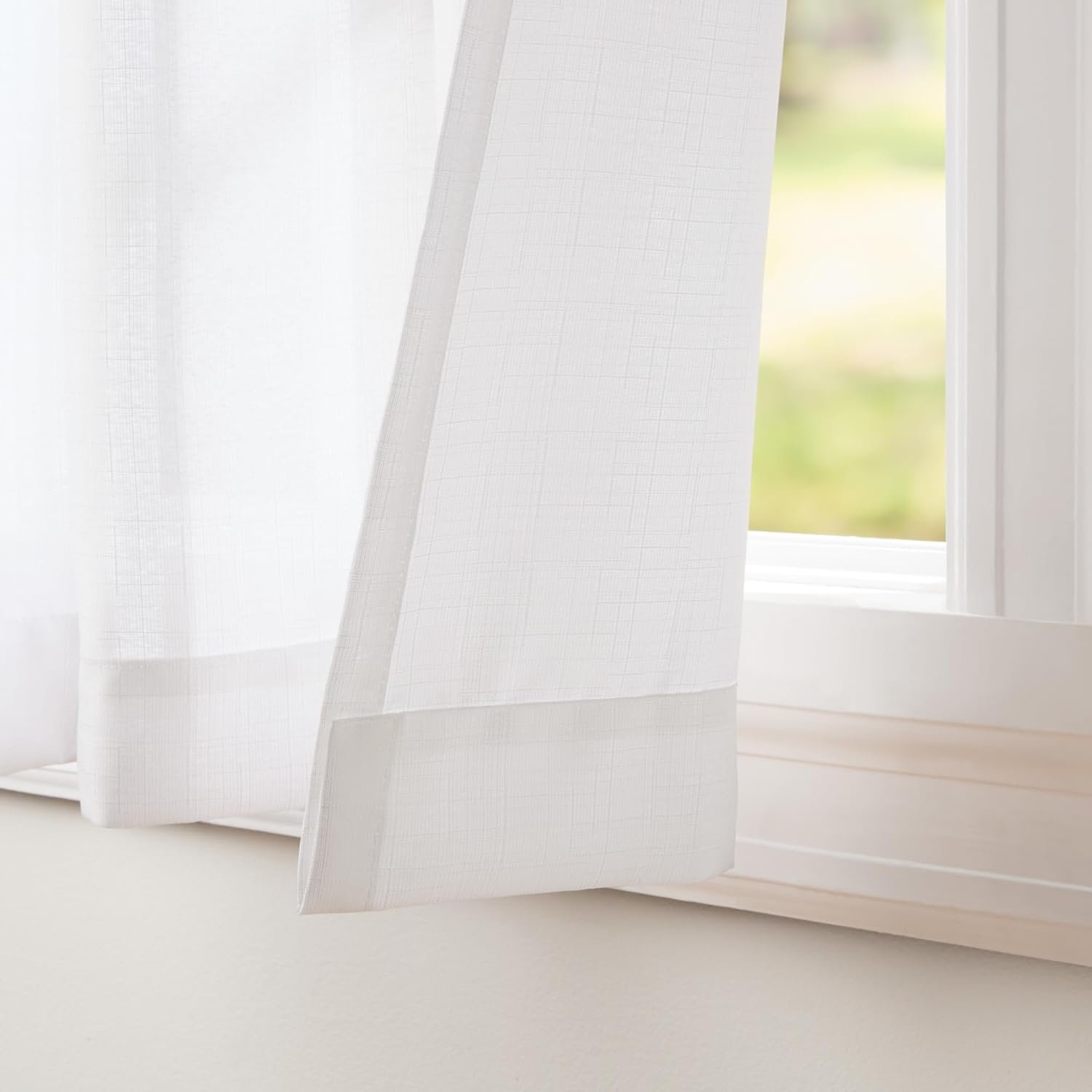 Winter White Perforated Linen Curtains, Perforated Design for Light Transmission - Image 2