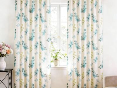 Blue Floral Linen Curtains | Rod Bag/Strap Option | Translucent Vintage Farmhouse Style