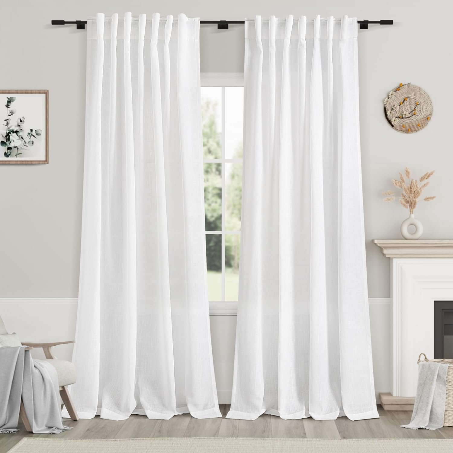 White Linen Backrest Curtains, Light-Glowing and Privacy Protective