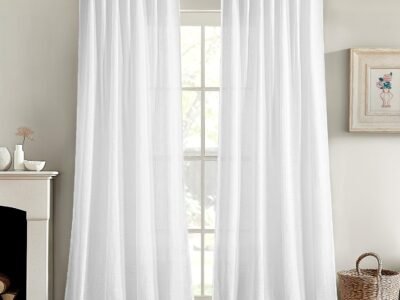 Soft White Linen Curtains | Dual-Use Straps and Rod Bag | Semi-Sheer Modern Farmhouse Style