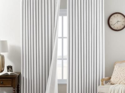 White Blackout Pleated Linen Curtains with Memory Fold Hooks | Heat Insulation and Light Blocking