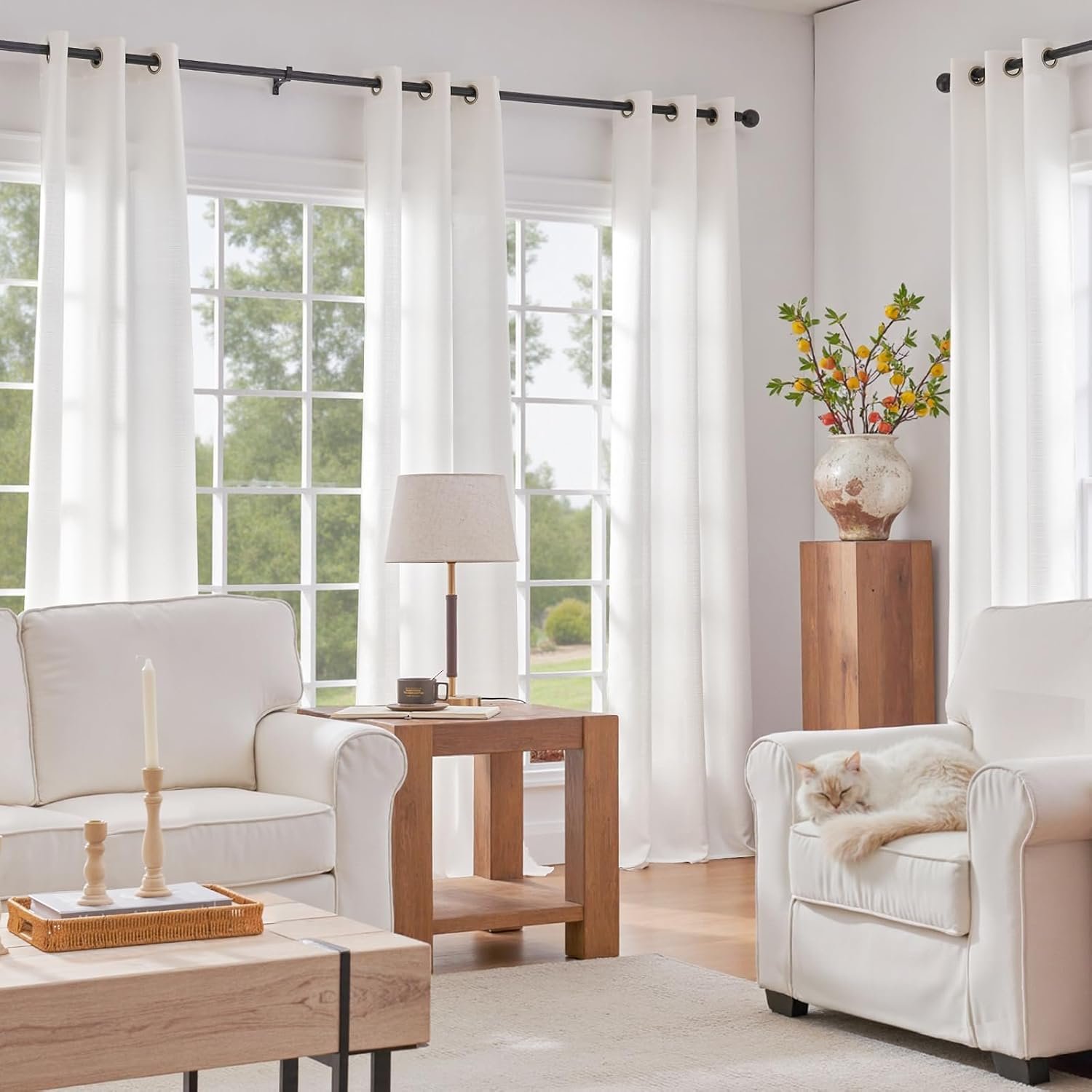 White Linen Perforated Curtains | Light Filtering & Transmission | Suitable for Living Room & Bedroom - Image 2