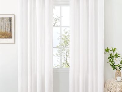 Thick White Linen Curtains | Metal Ring Eyelet Style | Suitable for Living Room, Bedroom, and Dining Room