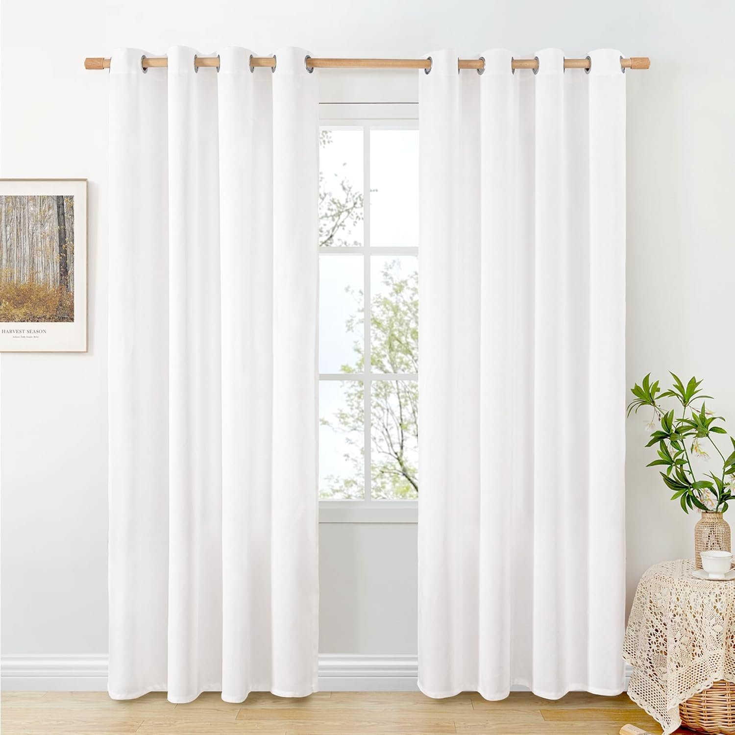 Thick White Linen Curtains | Metal Ring Eyelet Style | Suitable for Living Room, Bedroom, and Dining Room