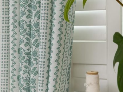 Summer Green Floral Pleated Curtains | Linen Blend, Light-Glowing | Modern Print Design