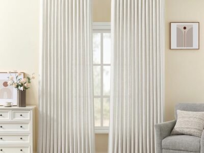 Natural Pleated Linen Curtains, Memory Foam Backband and Hooks | Thick and Semi-Transparent