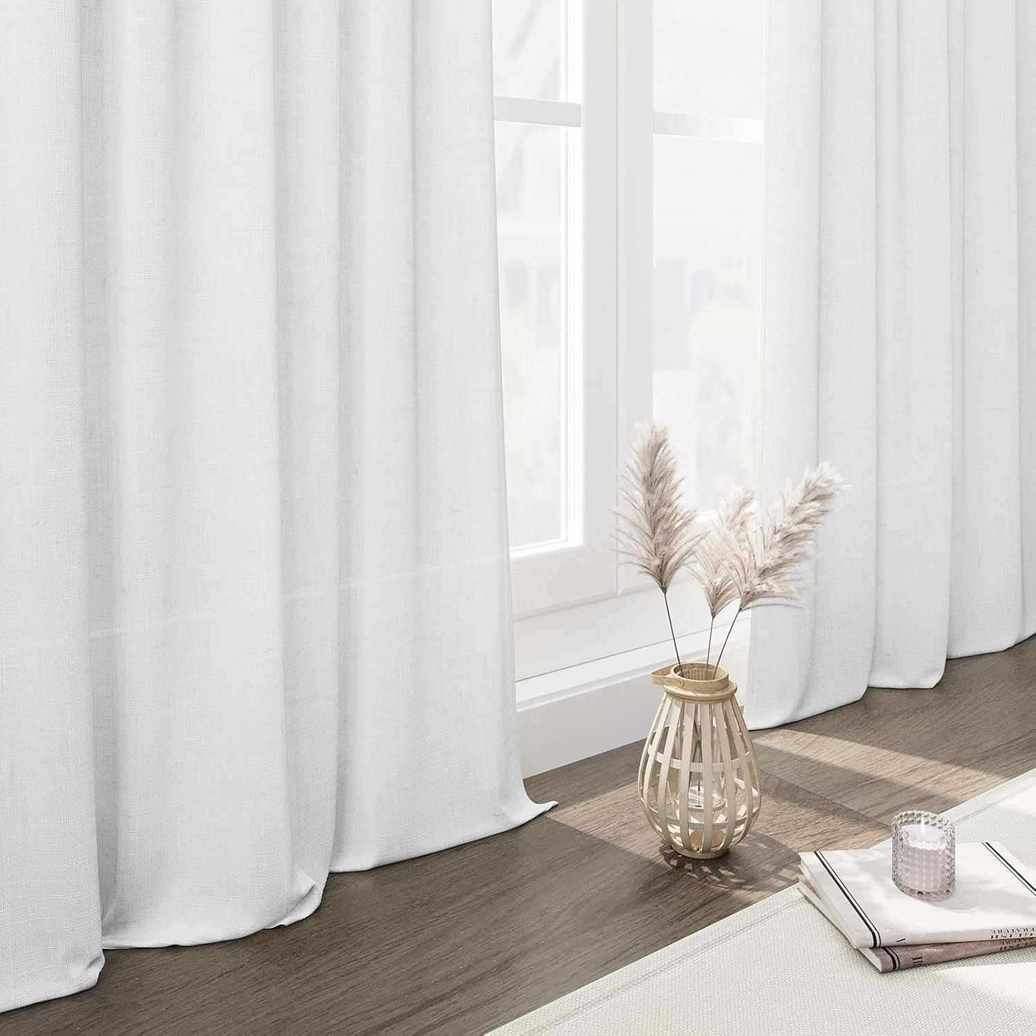 White Linen Backrest Curtains, Light-Glowing and Privacy Protective - Image 2