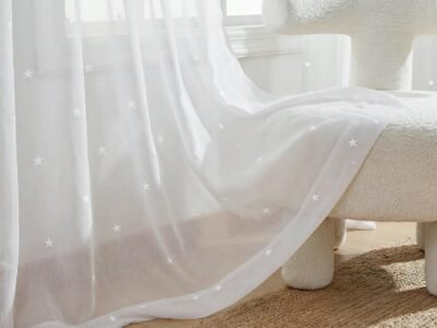 White Mini Star Embroidered Sheer Curtains | Perforated for Light Transmission