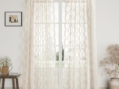 Sand-colored Grayish-brown Geometric Embroidered Curtains | Rod Bag/Shoulder Strap Dual-Use