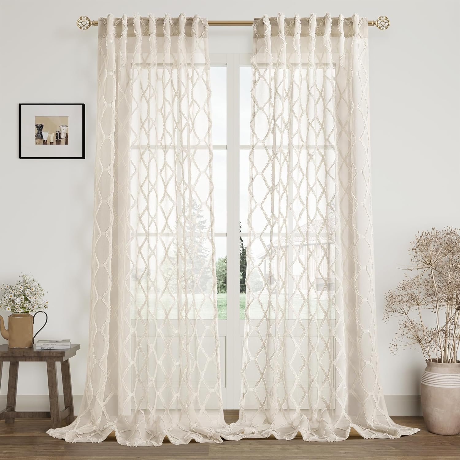Sand-colored Grayish-brown Geometric Embroidered Curtains | Rod Bag/Shoulder Strap Dual-Use