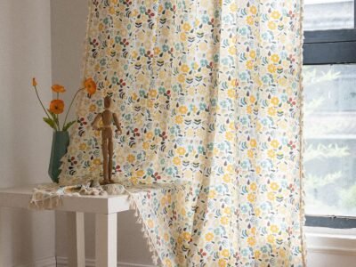Bohemian Semi-Blackout Curtains | Colorful Floral Cotton Linen | Handmade Tassel Rod Bag Style