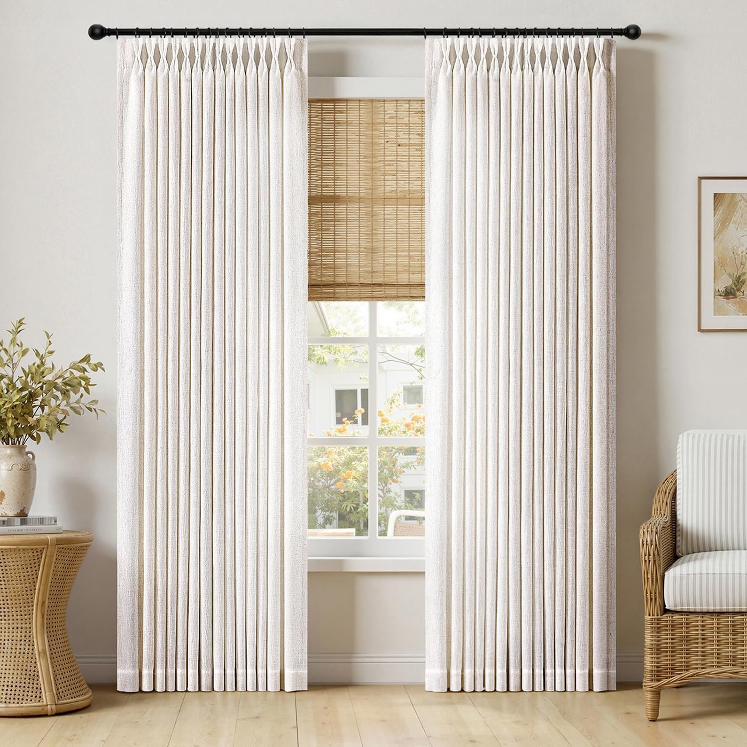 Natural Ivory Thick Pleated Curtains | Memory Foam Backstrap Hooks | Thick Light Filter