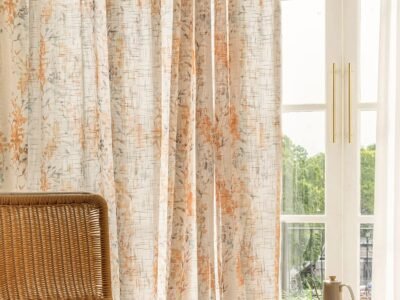 Burnt Orange Floral Semi-Sheer Curtains | Linen Texture