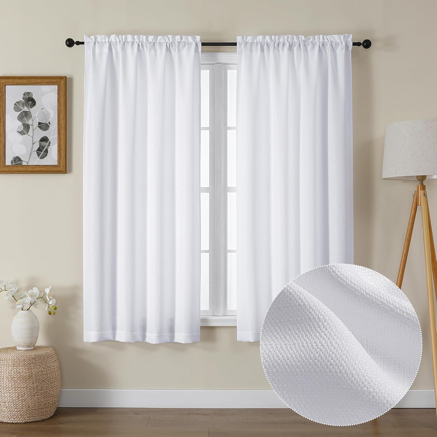 White Linen-Style Curtains | Rod Pocket Style | Suitable for Bedrooms and Living Rooms