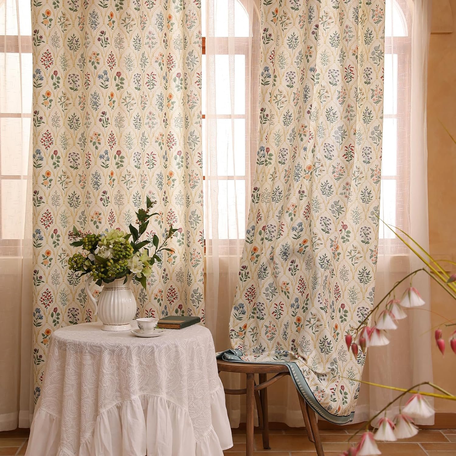Vintage Semi-Blackout Floral Curtains | Two-Piece Set with Eyelets | Bedroom, Living Room, Kitchen - Image 2