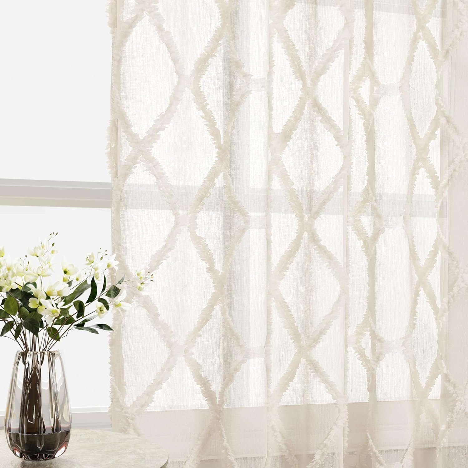 Sand-colored Grayish-brown Geometric Embroidered Curtains | Rod Bag/Shoulder Strap Dual-Use - Image 2