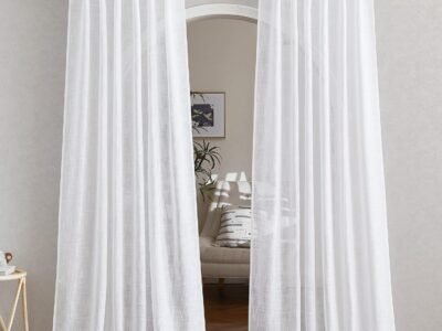 White Linen Sheer Curtains, Suitable for Sliding Doors and Living Rooms