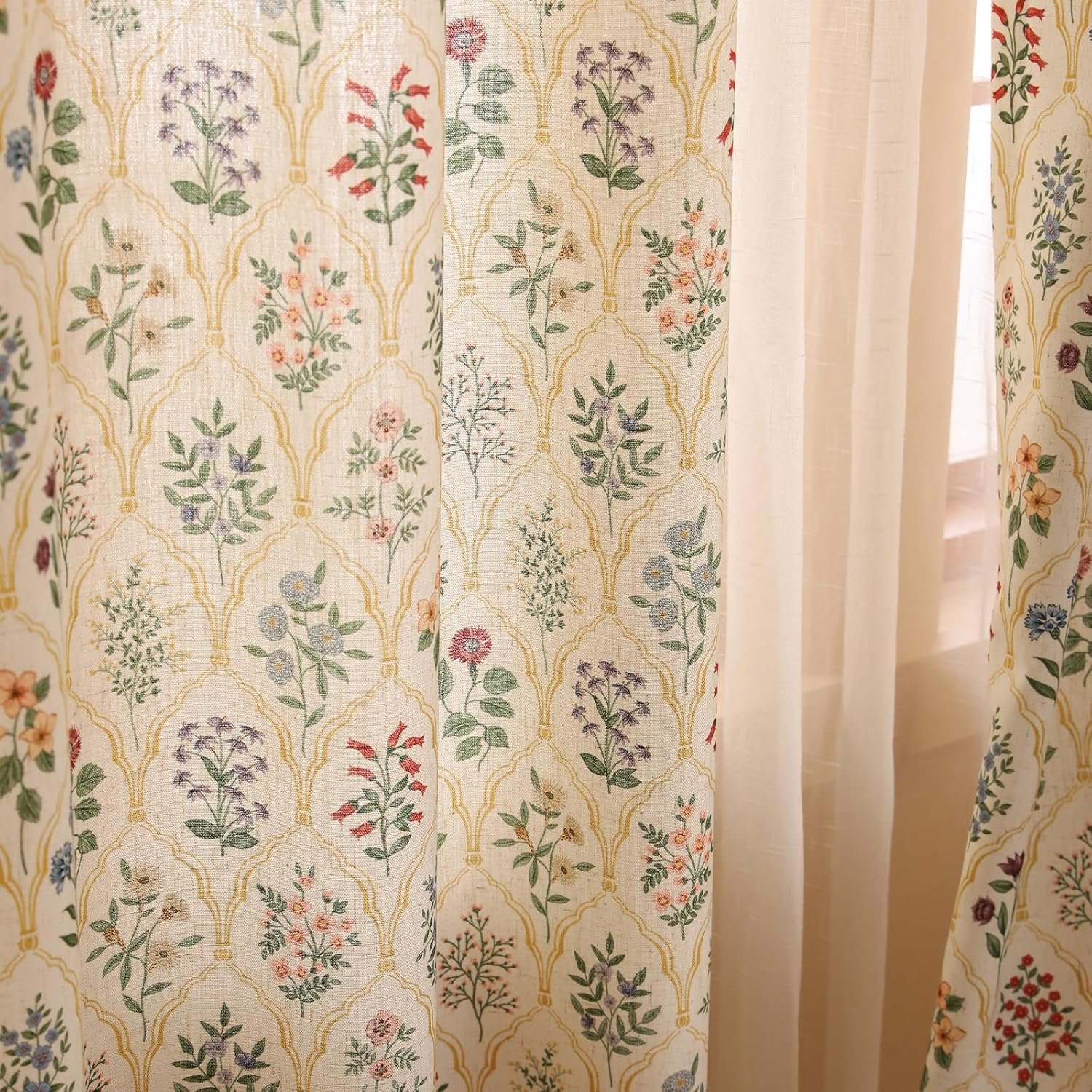 Vintage Semi-Blackout Floral Curtains | Two-Piece Set with Eyelets | Bedroom, Living Room, Kitchen