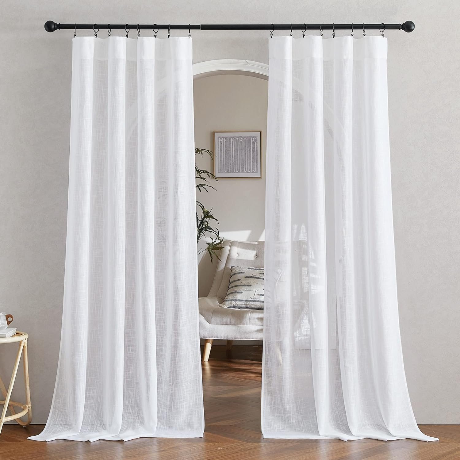 White Linen Sheer Curtains, Suitable for Sliding Doors and Living Rooms - Image 2
