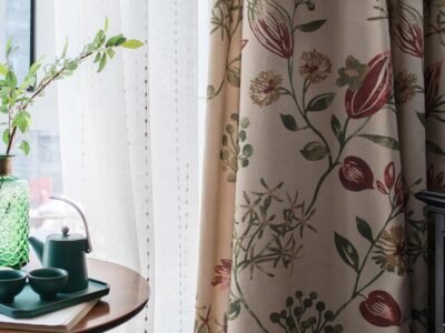 Red Floral Jacobin Style Curtains | Perforated Light-Glowing | Living Room, Dining Room, Bedroom