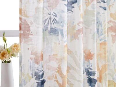 Terracotta Abstract Leaf Print Curtains | Backstrap Style Sheer Curtains