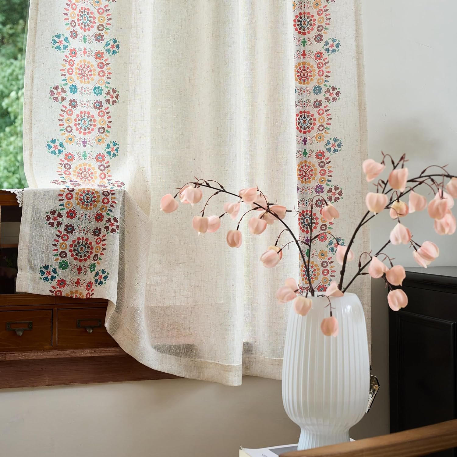 Bohemian Floral Linen Curtains | Backstrap Style | Country/Pastoral Style