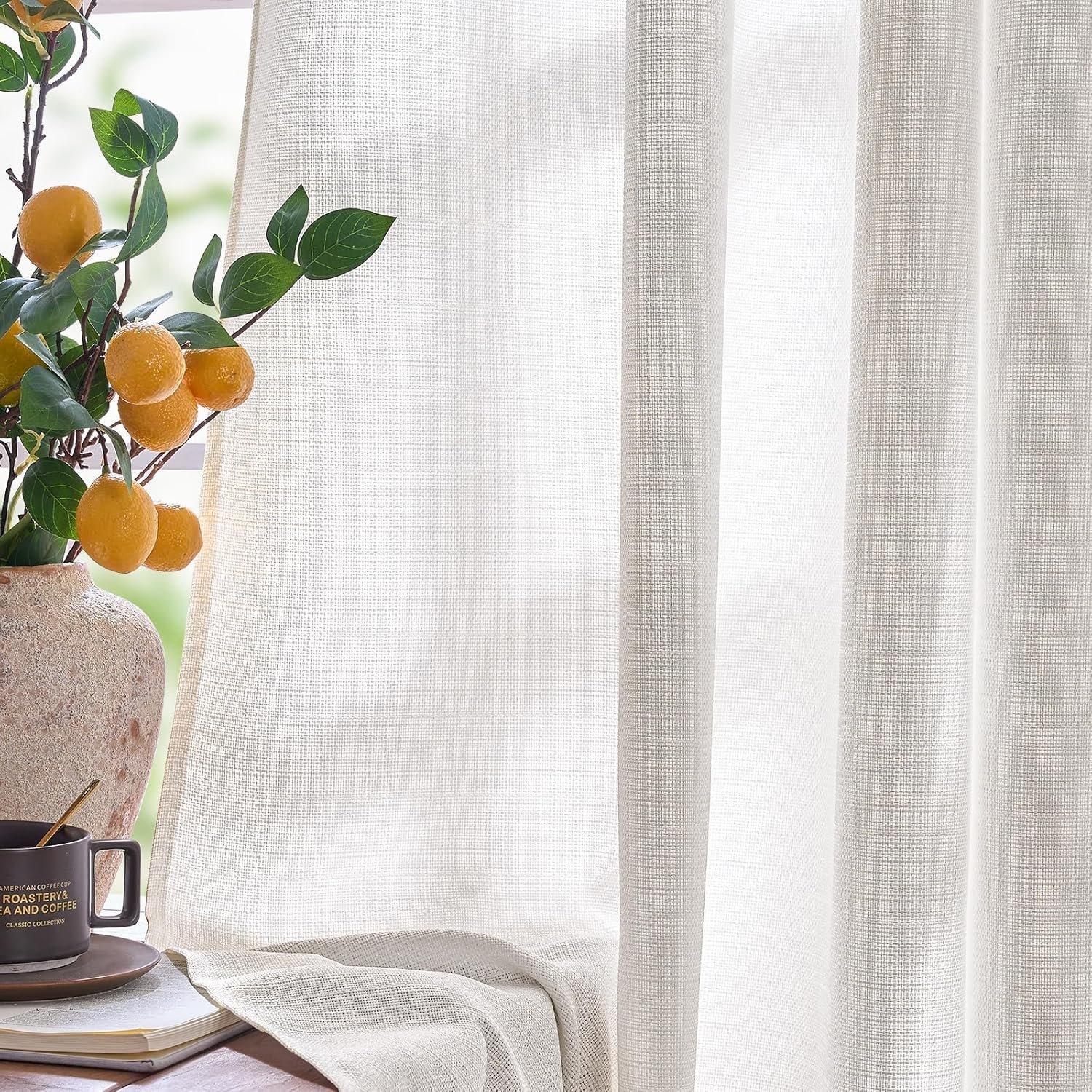 White Linen Perforated Curtains | Light Filtering & Transmission | Suitable for Living Room & Bedroom