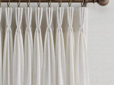 Cream-colored Memory Pleated Linen Curtains | Three-Pleat Construction | Light-Glowing Modern Home Decor