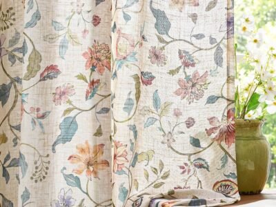 Vintage Country Linen Curtains | Beige Semi-Sheer | Rod Bag & Strap Option