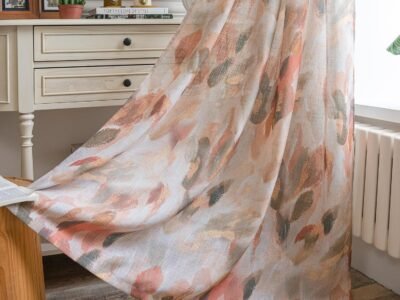 Coral Orange Floral Linen Curtains with Perforated Design for Light Transmission | Privacy Protection for Bedrooms and Dining Rooms