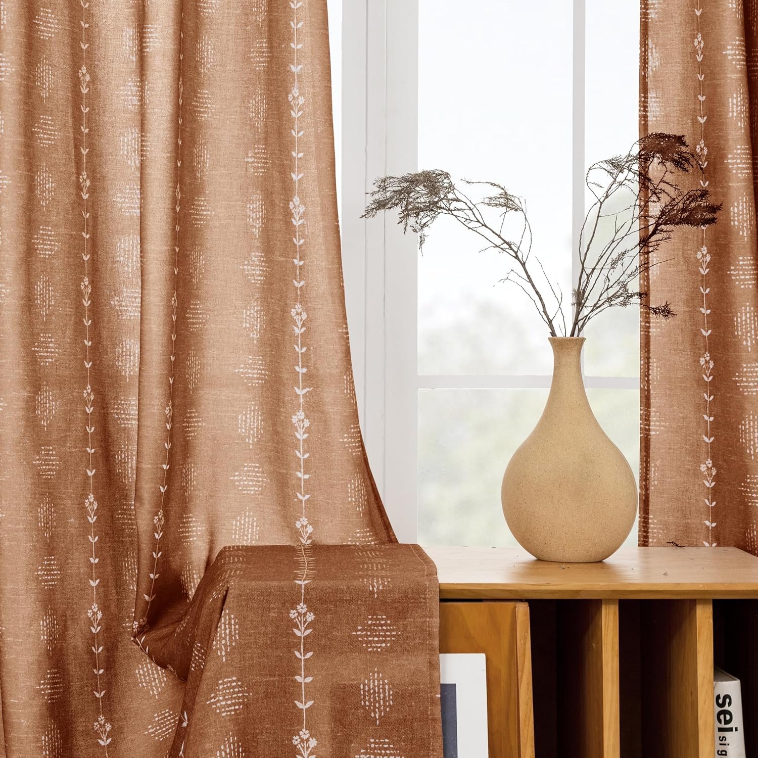 Terracotta Bohemian Curtains | Aztec Print - Image 2