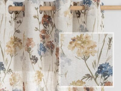 Summer Floral Pleated Linen Curtains | Yellow Semi-Sheer | Farmhouse Style Living Room/Dining Room